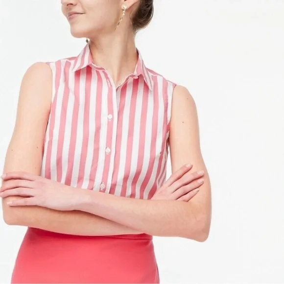NWT J. Crew Pink and White Sleeveless Button Down Shirt - Picture 2 of 6